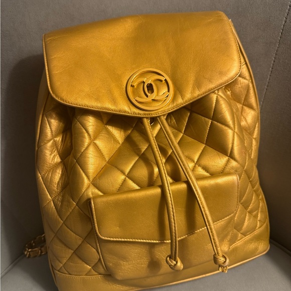 CHANEL Vintage Metallic Gold Quilted Backpack - Picture 1 of 10